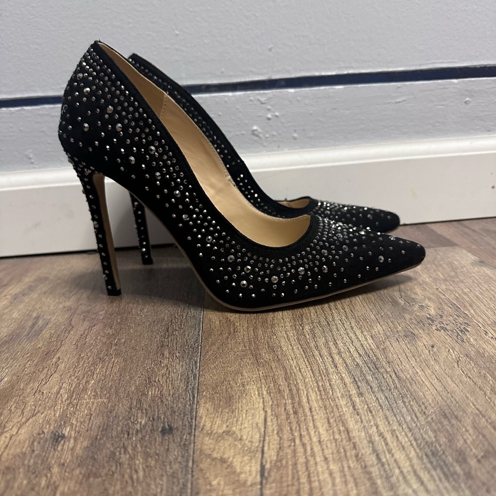 4 inch black rhinestone heels